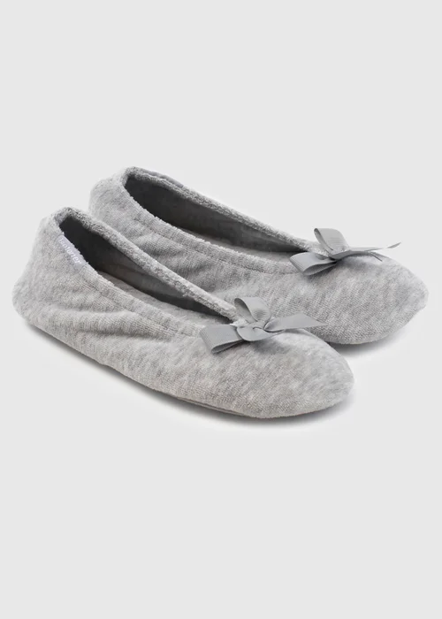 Totes Isotoner Grey Terry Ballerina Slippers - 5-6 Image 1