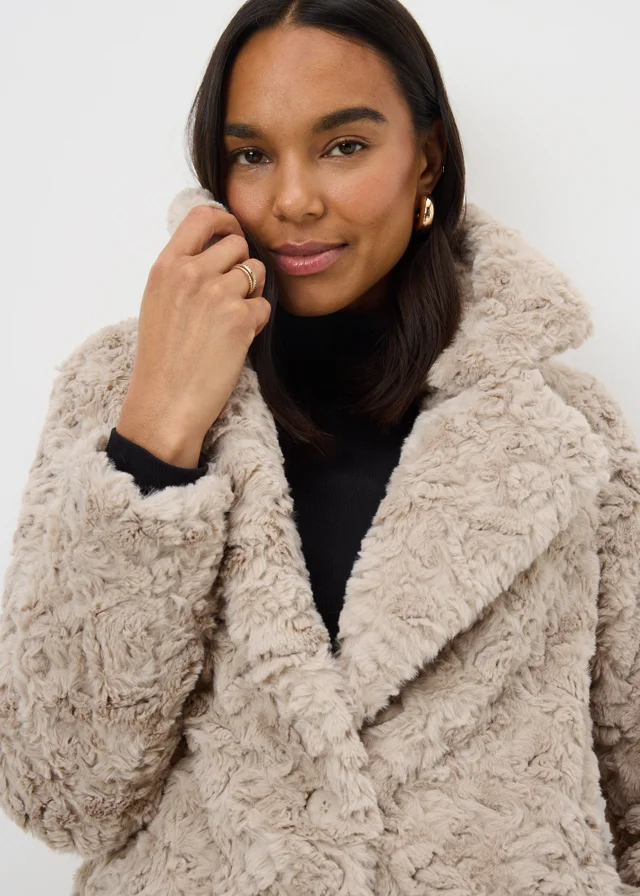 Stone Faux Fur Coat
