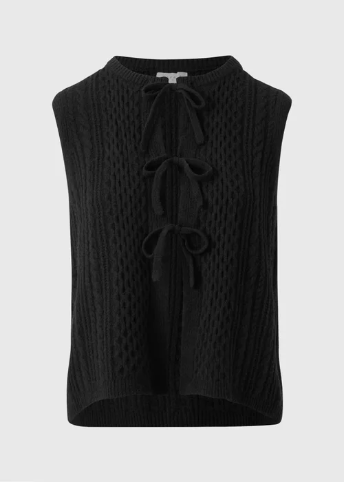 Black Cable Tie Front Sleeveless Cardigan - XS Image 4