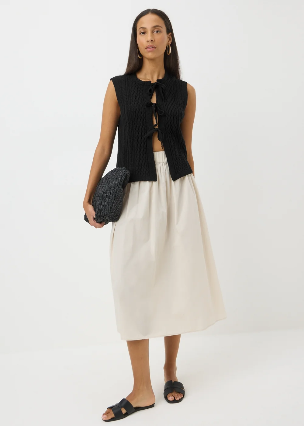 Black Cable Tie Front Sleeveless Cardigan - XS Image 1