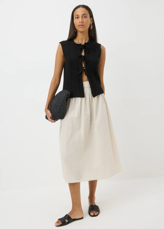 Black Cable Tie Front Sleeveless Cardigan