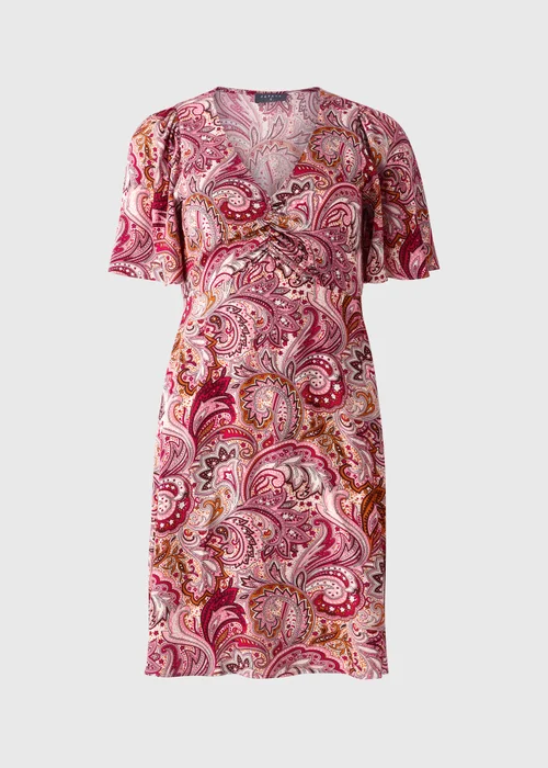 Burgundy Paisley V Neck Mini Dress - Size 26 Image 3