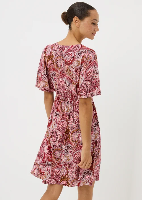 Burgundy Paisley V Neck Mini Dress - Size 26 Image 2