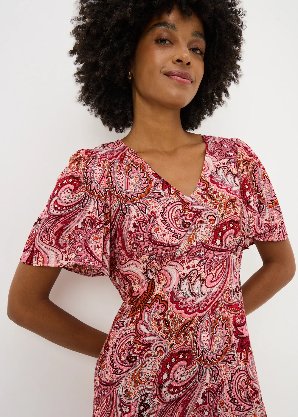 Burgundy Paisley V Neck Midi Dress - Size 28 Image 2