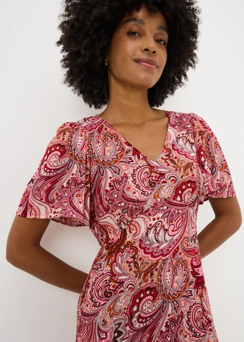 Burgundy Paisley V Neck Midi Dress - Size 28 Image 2