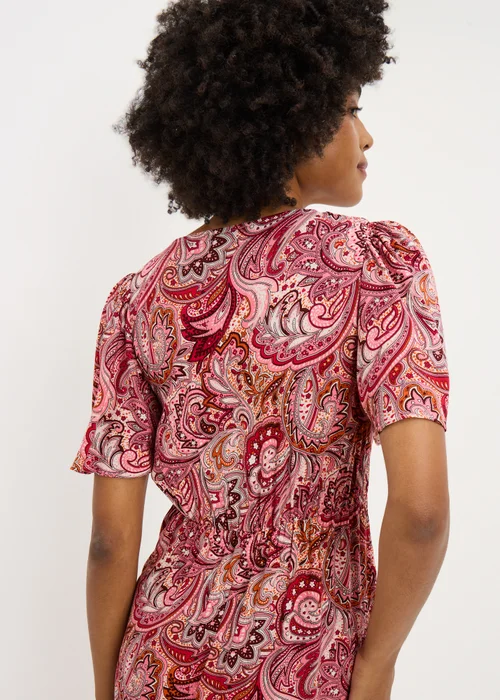 Burgundy Paisley V Neck Midi Dress - Size 28 Image 3