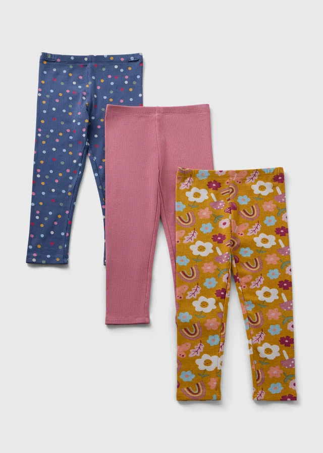 3 Pack Girls Mustard Floral Leggings (1-7yrs)
