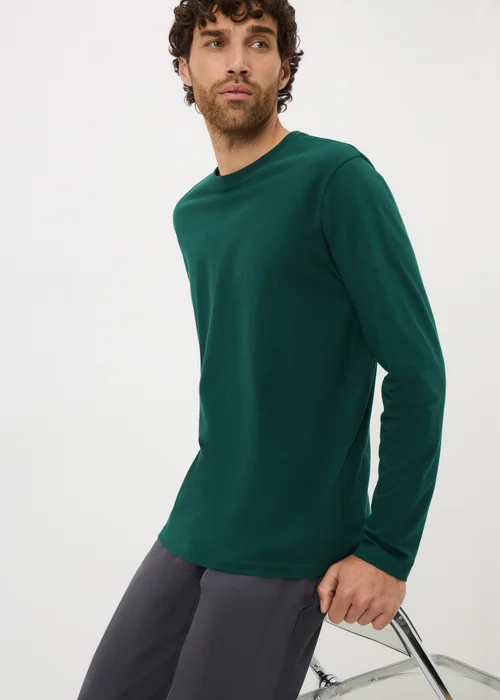 Green Long Sleeve Crew Neck Top - Small Image 1