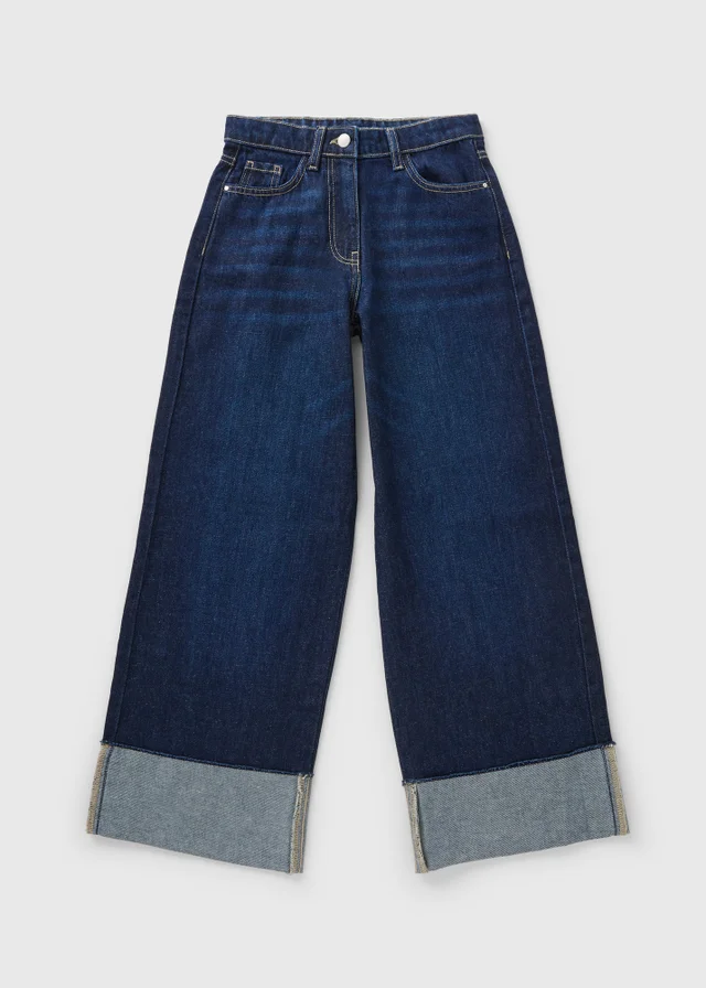 Girls Darkwash Fold Up Jeans (7-15yrs)