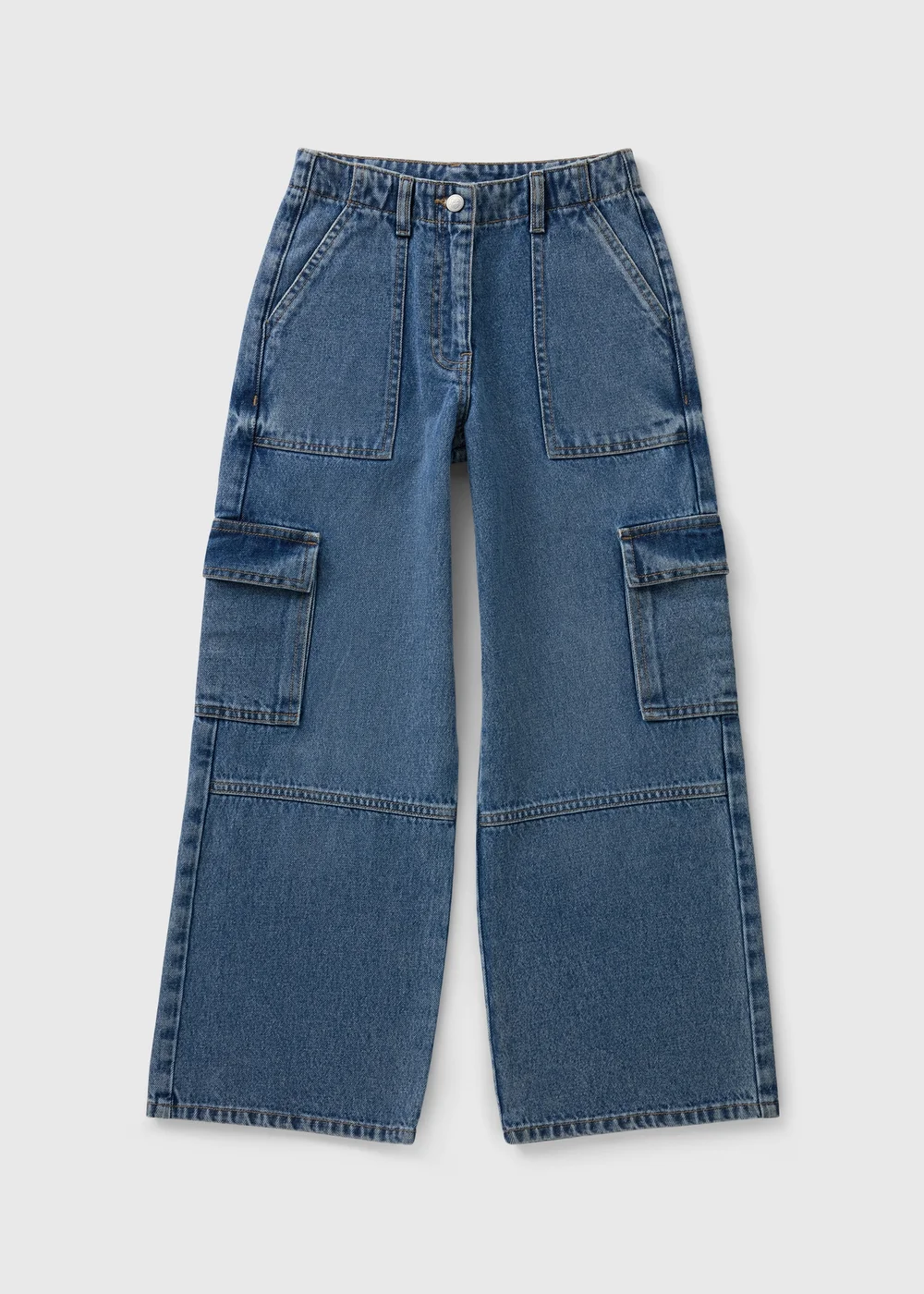 Girls Blue Mid Wash Cargo Jeans (7-15yrs) - Age 7 Years Image 1