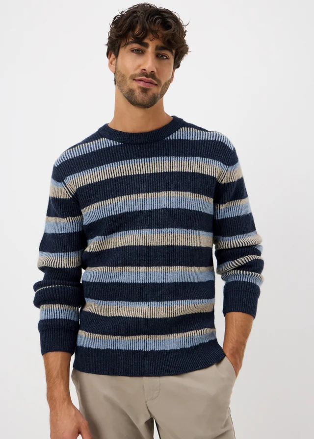 Lincoln Navy Plaited Stripe Knit Jumper