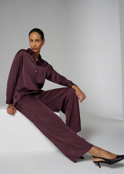 Et Vous Burgundy Satin Wide Leg Trousers - XXXL Image 1