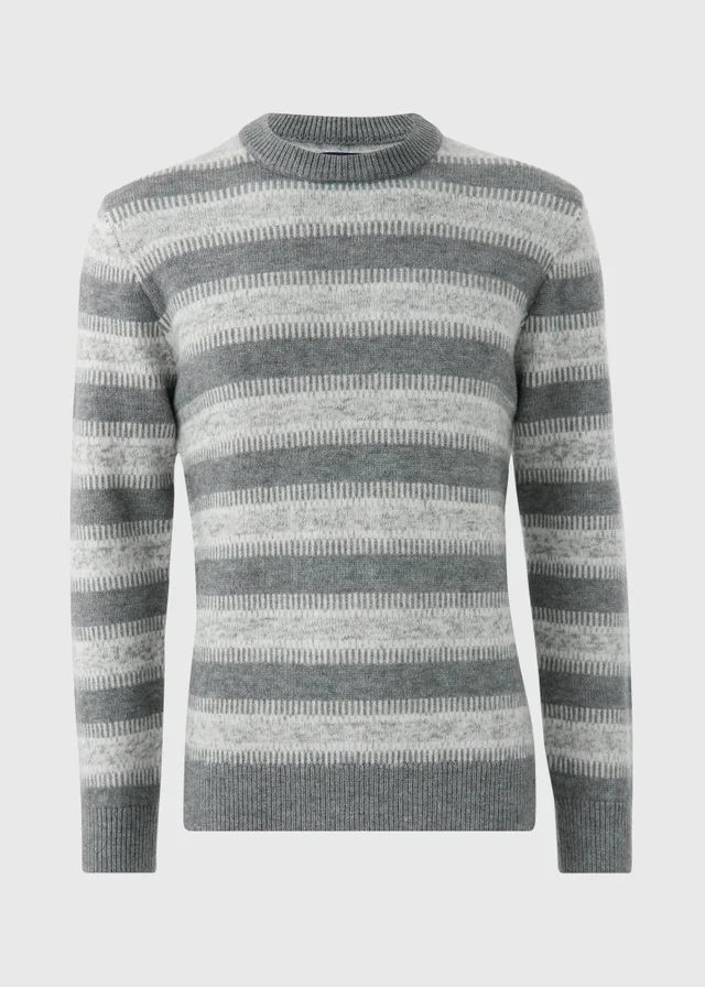 Grey Fairisle Striped Knit Jumper