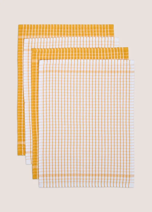 4 Pack Ochre Check Terry Tea Towels Image 1