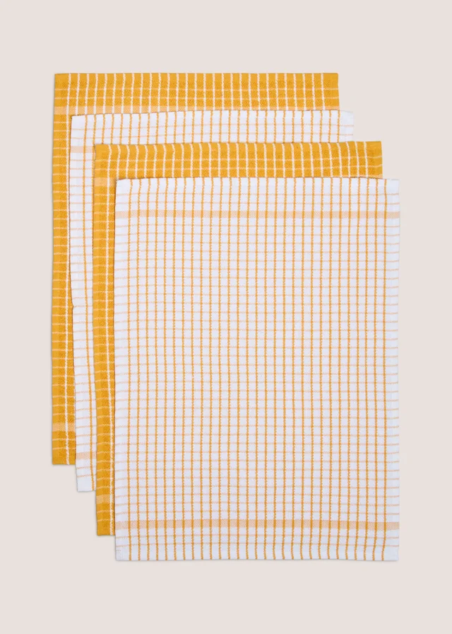 4 Pack Ochre Check Terry Tea Towels