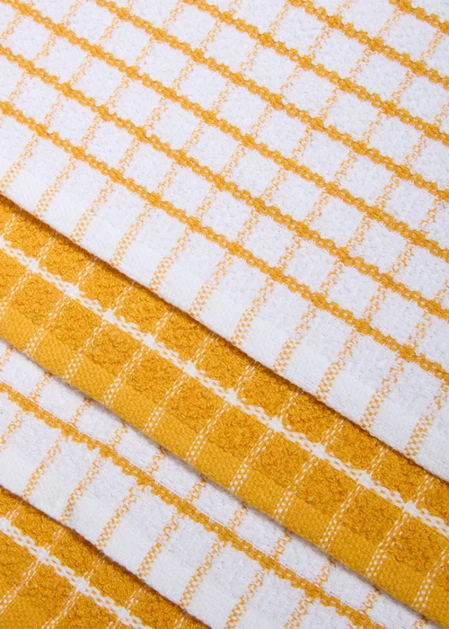4 Pack Ochre Check Terry Tea Towels Image 2