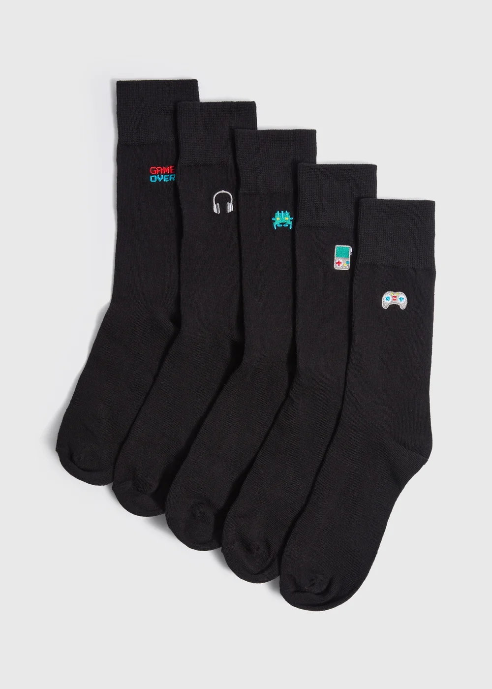 5 Pack Black Gaming Design Socks - Sizes 6 - 8.5 Image 1