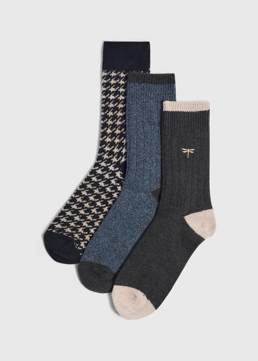 3 Pack Multicolour Dogstooth Boot Socks - Sizes 9-12 Image 1