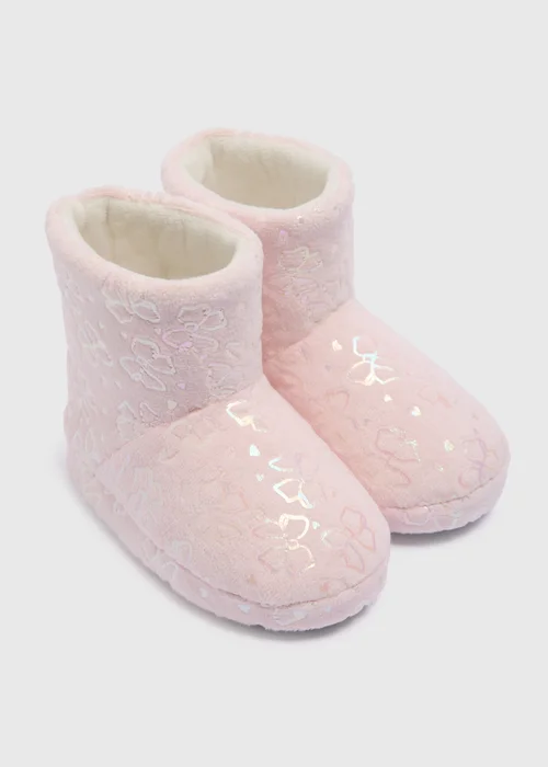 Girls Pink Shiny Bow Slipper Boots (Younger 4-12) - Size 6 Infants Image 1