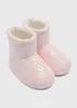 Girls Pink Shiny Bow Slipper Boots (Younger 4-12) - Size 6 Infants Image 1