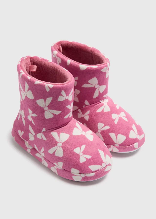 Girls Pink Bow Slipper Boots (Younger 10-Older 5)