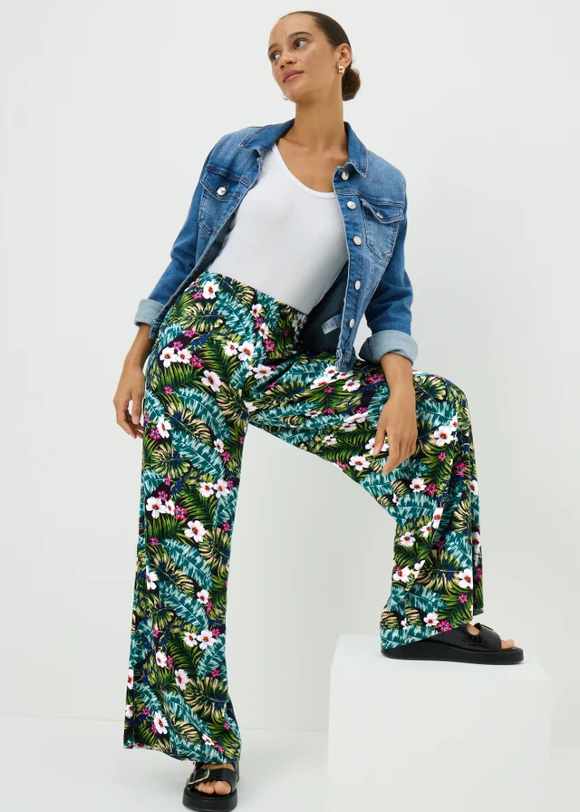 Green Tropical Wide Leg Trousers