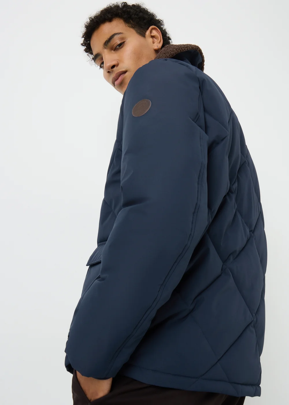 Showerproof Navy Borg Puffer Jacket - XL Image 2