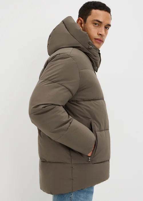 Showerproof Khaki Mid Length Puffa Coat - XL Image 3