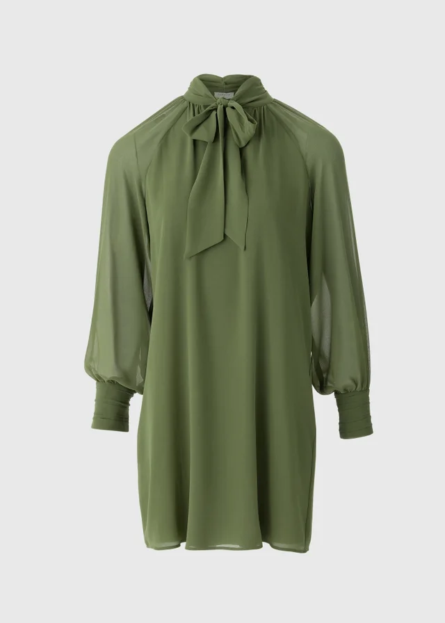 Green Tie Neck Mini Dress