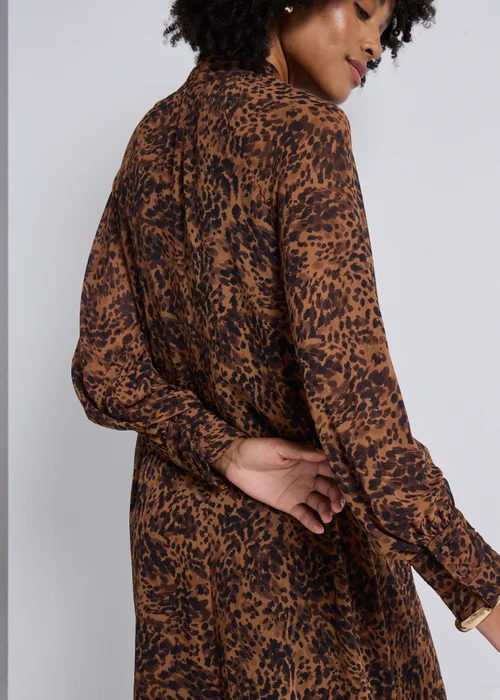 Brown Animal Print Tie Neck Mini Dress - 24 Image 3