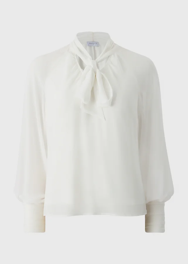 Cream Tie Neck Boho Blouse