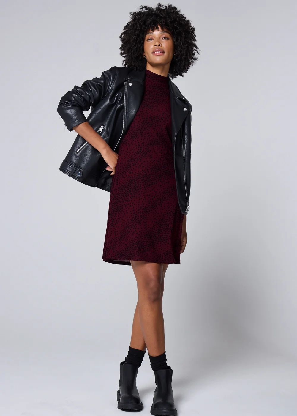 Burgundy Spot Print Supersoft Mini Dress - 26 Image 2