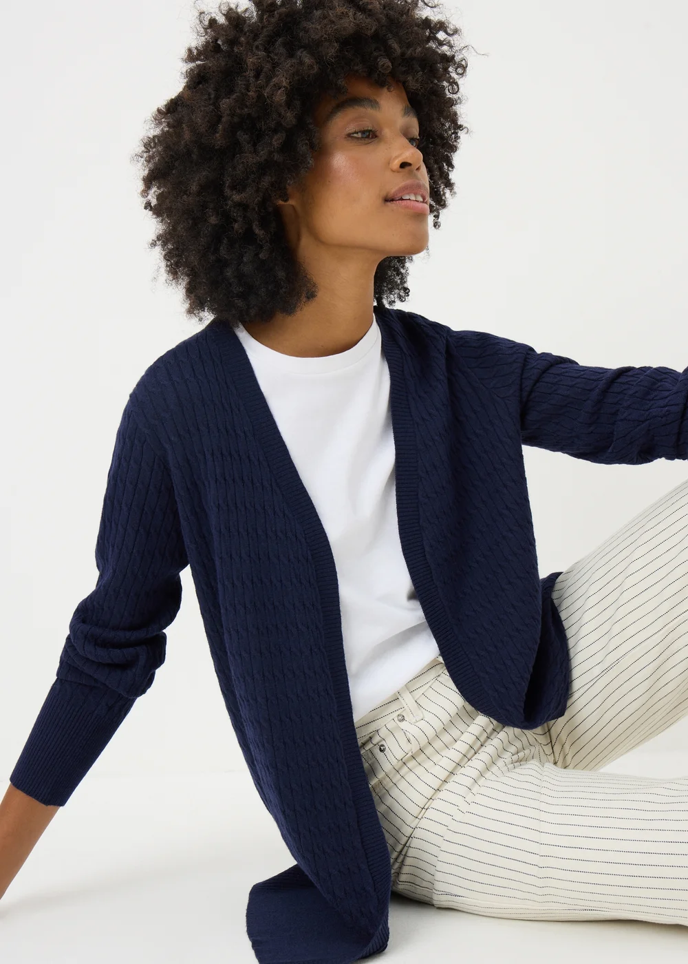 Navy Baby Cable Longline Cardigan - 8 Image 2