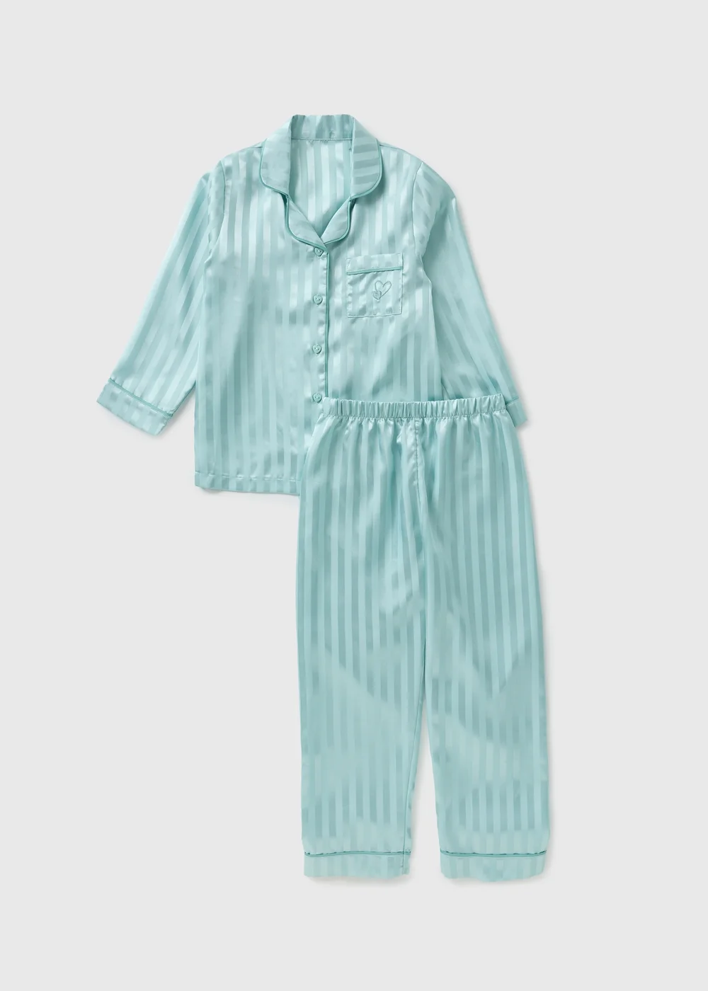 Girls Sage Stripe Satin Pyjama Set (4-13yrs) - Age 4 Years Image 1