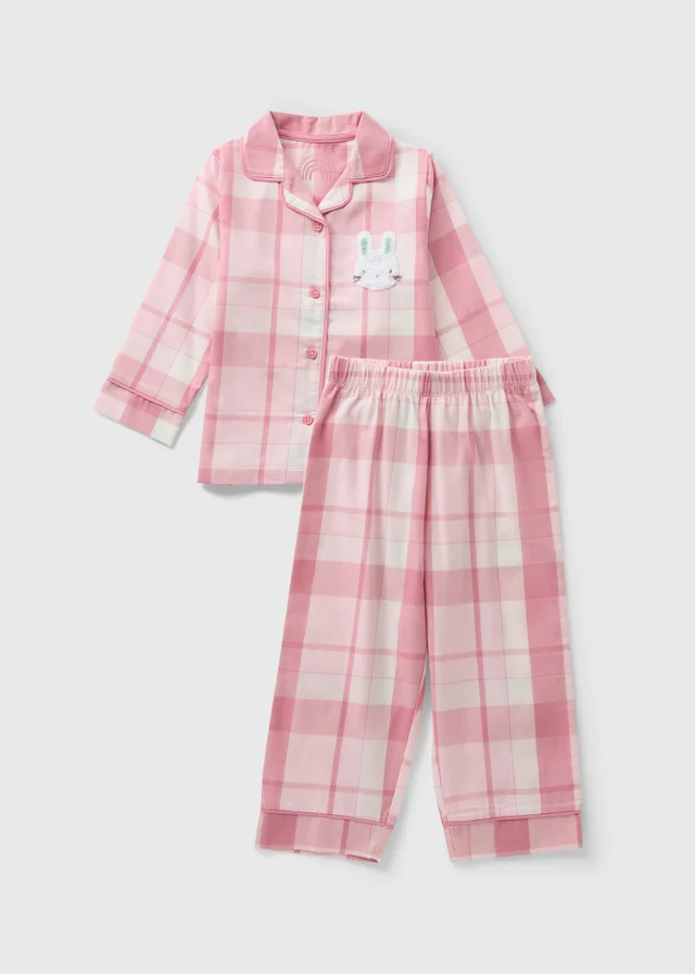 Girls Pink Check Bunny Pyjama Set (1-7yrs)
