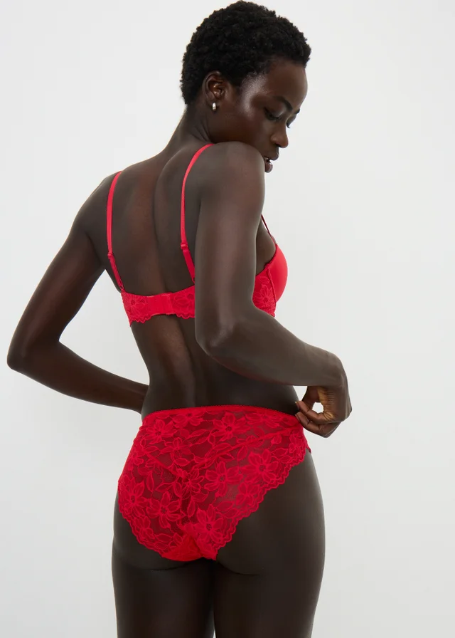 3 Pack Red & Navy Lace High Leg Knickers