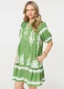Izabel London Green Printed Lace Trim Relaxed Short Shirt Dress - 14 Image 1