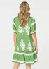 Izabel London Green Printed Lace Trim Relaxed Short Shirt Dress - 14 Image 3