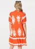 Izabel London Orange Printed Lace Trim Relaxed Short Shirt Dress - 18 Image 2