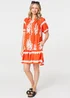 Izabel London Orange Printed Lace Trim Relaxed Short Shirt Dress - 18 Image 4