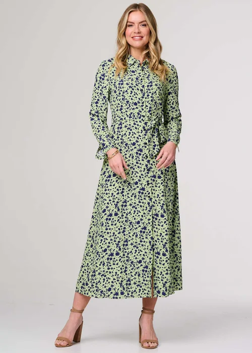 Izabel London Green Printed Long Sleeve Midi Shirt Dress - 12 Image 1