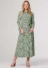 Izabel London Green Printed Long Sleeve Midi Shirt Dress - 12 Image 1