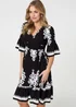 Izabel London Black Ikat Print Relaxed Short Dress - 8 Image 1