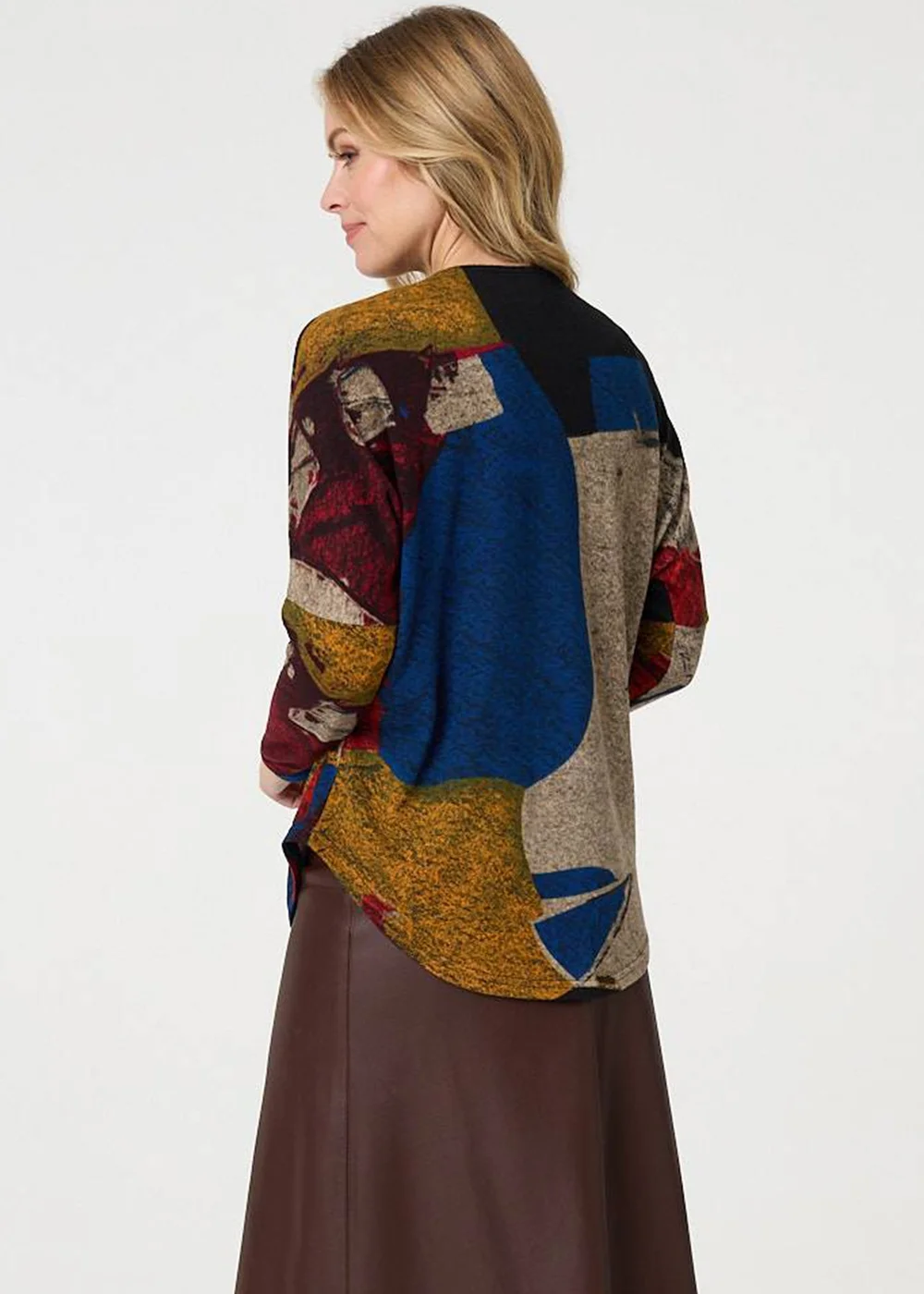 Izabel London Red Abstract Zip V-Neck Long Sleeve Relaxed Top - 10 Image 2