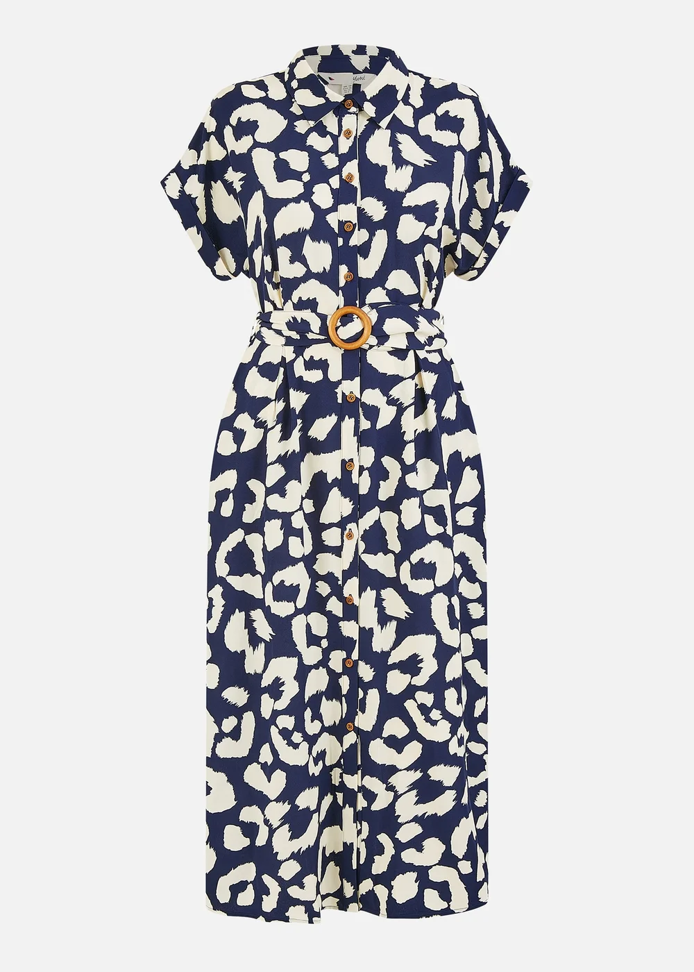 Yumi Navy Abstract Animal Print Relaxed Midi Shirt Dress With Belt - 12 Image 2
