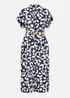 Yumi Navy Abstract Animal Print Relaxed Midi Shirt Dress With Belt - 12 Image 2