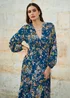 Yumi Blue Butterfly Floral Tie Knot Front Long Sleeve Midi Dress - 12 Image 2