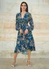 Yumi Blue Butterfly Floral Tie Knot Front Long Sleeve Midi Dress - 12 Image 1