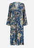 Yumi Blue Butterfly Floral Tie Knot Front Long Sleeve Midi Dress - 12 Image 3