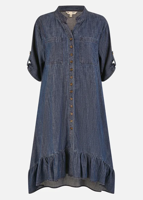 Yumi Blue Chambray Denim Dip Hem Relaxed Fit Shirt Dress - L Image 3
